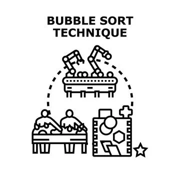 Bubble sort principle demonstrating data sorting technique Stock Illustration