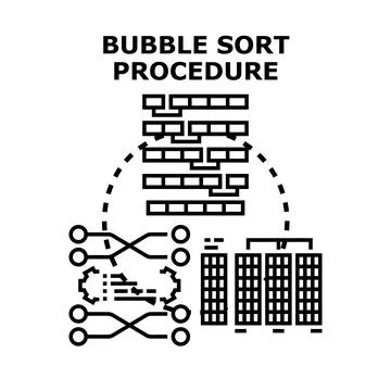 Bubble sort procedure visualizing data algorithm process Stock Illustration