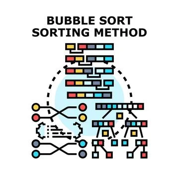 Bubble sort sorting method computer science algorithm Stock Illustration