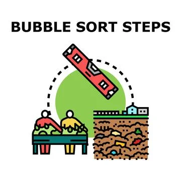 Bubble sort steps algorithm concept processing data Illustrazione stock