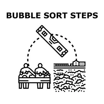 Bubble sort steps algorithm concept processing data Stock Illustration