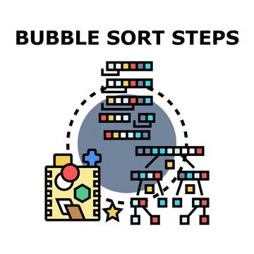 Bubble sort steps algorithm processing data visualization Illustration