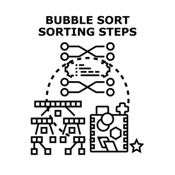 Bubble sorting algorithm data steps process Stock Illustration