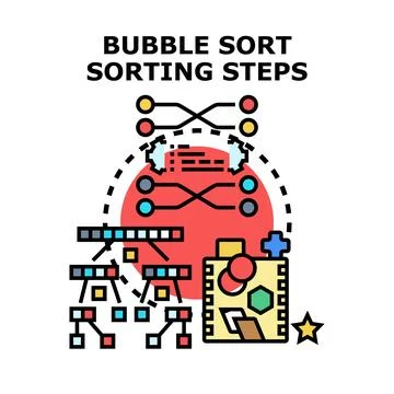 Bubble sorting algorithm data steps process Illustrazione stock