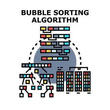 Bubble sorting algorithm processing data sequence information Stock Illustration
