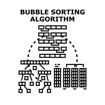 Bubble sorting algorithm processing data sequence information Stock-Illustration