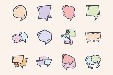 Bubble speech color vector doodle simple icon set Stock Illustration