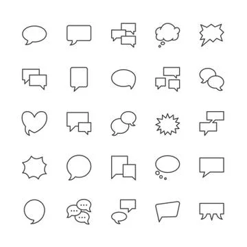 Bubble speech flat line icons. Chat, comment, idea illustrations. Thin signs for Stock Illustration