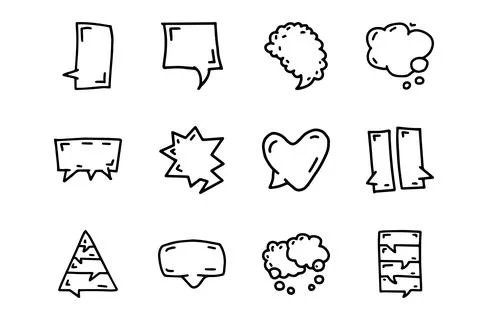 Bubble speech line vector doodle simple icon set Stock Illustration