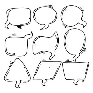 Bubble speech set in hand drawn doodle style. Vector illustration isolated .. Stock Illustration