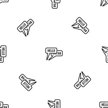 Bubble speeches with greetings inside pattern seamless black 스톡 일러스트