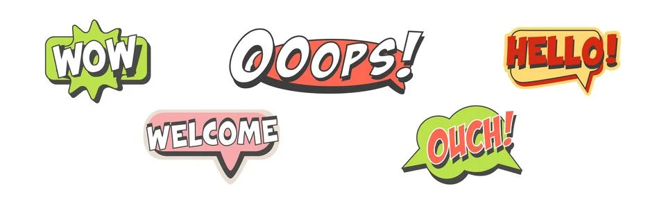Bubble Talk Phrases Clouds for Online Chat with Different Words Vector Set Stock Illustration