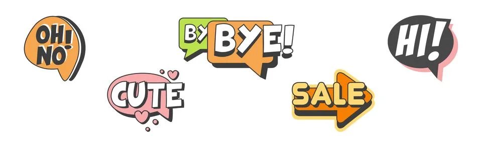 Bubble Talk Phrases Clouds for Online Chat with Different Words Vector Set Stock Illustration
