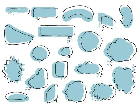 Bubble talk phrases hand draw big set . Online chat clouds  shapes vector i.. Stock Illustration