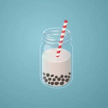 Bubble tapioca tea in jar. Pearl ice drink with straw in glass. Stock Illustration