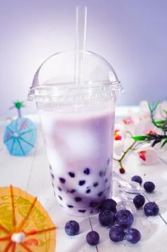Bubble tea with berries Stock Photos