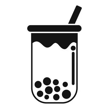 Bubble tea boba cup with tapioca pearls and straw showing taiwanese drink icon Stock Illustration