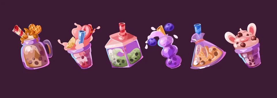 Bubble tea cartoon vector - cute cold boba drink Illustrazione stock