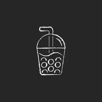 Bubble tea chalk white icon on dark background. Stock Illustration