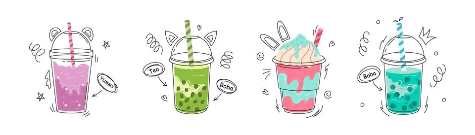 Bubble tea cup design collection, Pearl milk tea. Stock Illustration