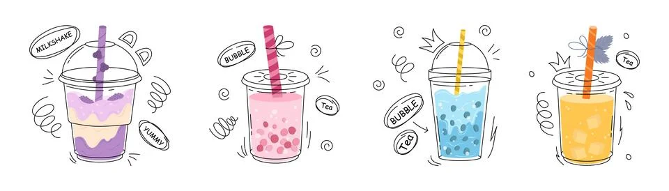 Bubble tea cup design collection, Pearl milk tea. Stock Illustration