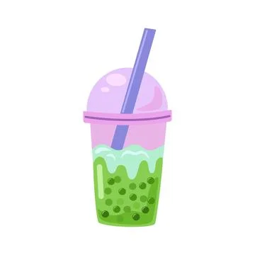 Bubble tea cup isolated on white background. Cartoon glass with milk shake Stock Illustration