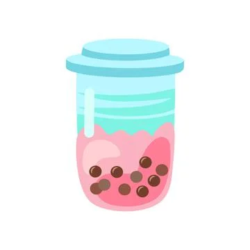 Bubble tea cup isolated on white background. Cartoon glass with milk shake Stock Illustration