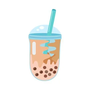 Bubble tea cup isolated on white background. Cartoon glass with milk shake Stock Illustration