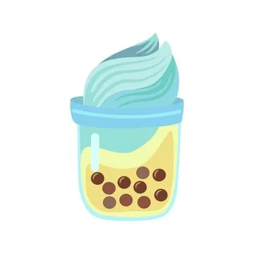 Bubble tea cup isolated on white background. Cartoon glass with milk shake Stock Illustration