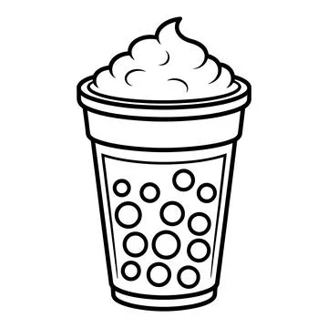Bubble Tea Cup Line Art with Tapioca Pearls Minimal Illustration 스톡 일러스트