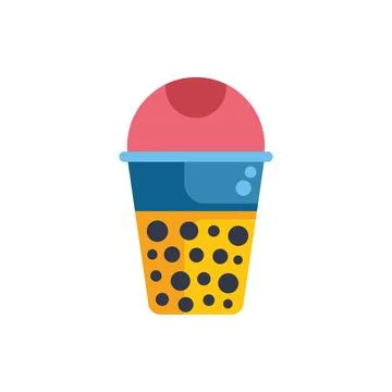 Bubble tea cup with pink cream doming the top in flat cartoon style 库存插图