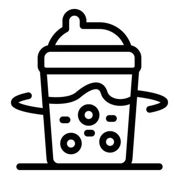 Bubble tea cup rotating showing tapioca pearls, boba drink icon Stockillustratie