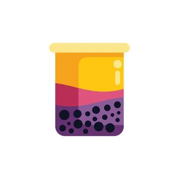 Bubble tea cup showing layers of tapioca balls, milk and ice Stock Illustration