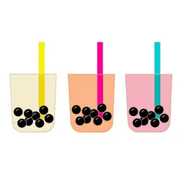 Bubble tea cups drawing set Stock Illustration