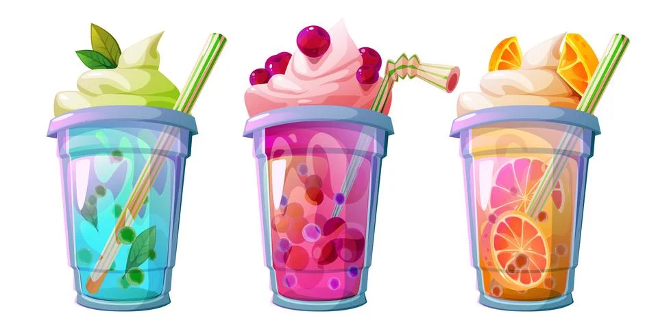 Bubble tea cups set isolated on white background Stock Illustration