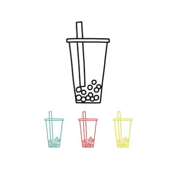Bubble tea doodle icon, vector color illustration Stock Illustration
