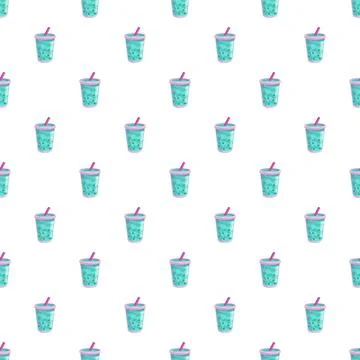 Bubble tea drink cups seamless pattern Stock Illustration