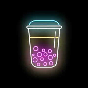 Bubble tea drink icon glowing with neon light Stock Illustration