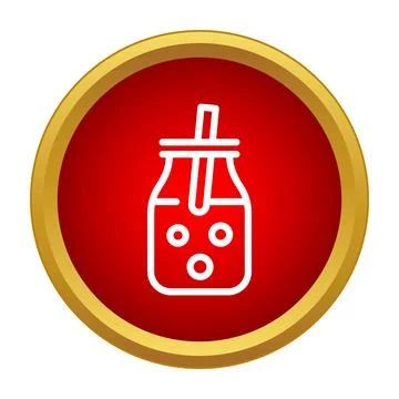 Bubble tea drink icon on red background Stock Illustration