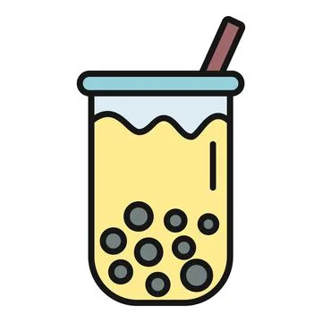 Bubble tea drink icon with straw and tapioca pearls Stock Illustration