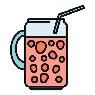 Bubble tea drink with straw in a jar mug Stock Illustration