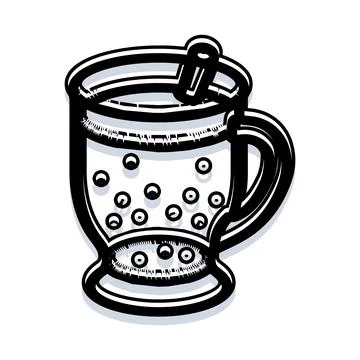 Bubble tea drink with tapioca pearls and straw Illustration