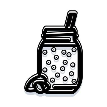 Bubble tea drink with tapioca pearls in a mason jar Stock Illustration