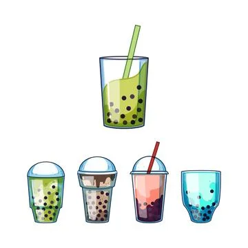 Bubble tea drinks collection in different flavors Illustrazione stock