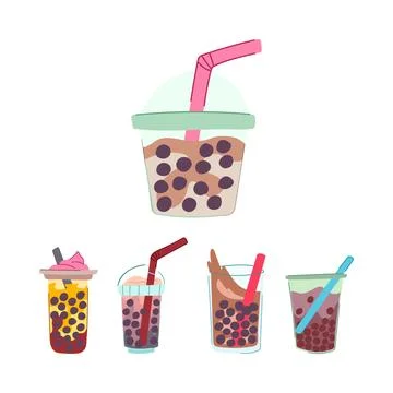 Bubble tea drinks collection featuring different flavors Stock Illustration
