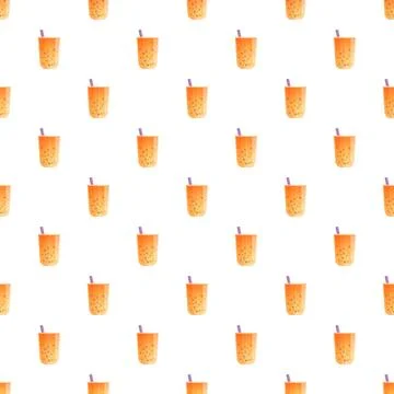 Bubble tea drinks creating seamless pattern background Stock Illustration