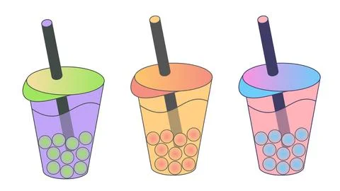 Bubble tea drinks with different flavours, Illustration 스톡 일러스트