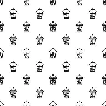 Bubble tea drinks seamless pattern with outline icons Stock Illustration