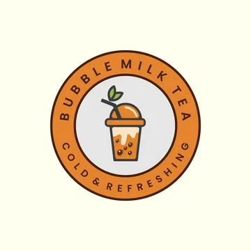 Bubble tea with flat color and emblem style logo icon template design. milk,  Stock Illustration