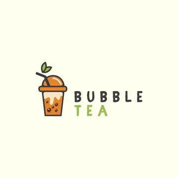 Bubble tea with flat color style logo icon template design. milk, boba , ice, Stock Illustration